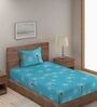Blue Floral 280 TC Cotton Blend Single Bed Sized Bed Sheets With 1 Pillow Cover