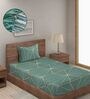 Green Abstract 280 TC Cotton Blend Single Bed Sized Fitted Bed Sheets With 1 Pillow Cover
