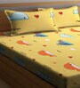 Yellow Abstract 300 TC Cotton Blend Double Bedsheet with 2 Pillow covers