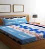 Blue Floral 300 Tc Cotton Blend King Sized Bed Sheets With 2 Pillow Covers