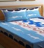 Blue Floral 300 Tc Cotton Blend King Sized Bed Sheets With 2 Pillow Covers