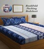 Blue Abstract 300 Tc Cotton Blend Double King Sized Bedsheet With 2 Pillow Covers