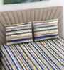 Multicolor Striped 400 TC Cotton Super King Flat Bedsheet with 2 Pillow Covers Essential Collection