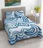 White & Blue Abstract 400 TC Cotton Super King Flat Bedsheet with 2 Pillow Covers Essential Collection