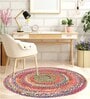 Multicolor Abstract Jute 4 ft x 4 ft Hand Woven Carpet