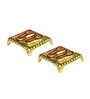Multicolor Aluminium Charan Paduka Set On A Metal Base Idol