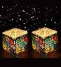 Multicolor Aluminium  Sqaure Mosaic  T-Light Holders (Pack of 2)