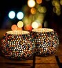 Multicolor Aluminium Glass Mosaic Diwali T-Light Holders (Pack of 2)