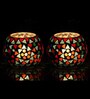 Multicolor Aluminium Glass Mosaic Diwali T-Light Holders (Pack of 2)