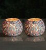 Multicolor Aluminium Glass Mosaic Diwali T-Light Holders (Pack of 2)