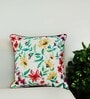 White Floral Canvas 16 x 16 Inch Cushion Cover