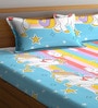 Multicolor Cartoon 300 TC Cotton Blend Double Bedsheet With 2 Pillow Covers