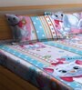 Multicolor Cartoon 300 TC Cotton Blend Double Bedsheet With 2 Pillow Covers