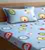 Blue Floral 300 Tc Cotton Blend King Sized Bed Sheets With 2 Pillow Covers