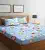 Blue Floral 300 Tc Cotton Blend King Sized Bed Sheets With 2 Pillow Covers