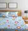 Blue Floral 300 Tc Cotton Blend King Sized Bed Sheets With 2 Pillow Covers