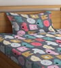 Multicolor Cartoon Characters 300 TC Cotton Fitted Single Bedsheet with 1 Pillow Cover