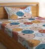 Multicolor Cartoon Characters 300 TC Cotton Single Bedsheet with 1 Pillow Cover