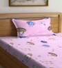 Multicolor Cartoon Characters 300 TC Cotton Single Bedsheet with 1 Pillow Cover