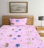 Multicolor Cartoon Characters 300 TC Cotton Single Bedsheet with 1 Pillow Cover