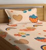 Multicolor Cartoon Characters 300 TC Cotton Single Bedsheet with 1 Pillow Cover
