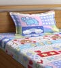 Multicolor Cartoon Characters 300 TC Cotton Single Bedsheet with 1 Pillow Cover