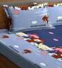 Multicolor Cartoon Characters TC 210 Polycotton Queen Sized Kids Bedsheet With 2 Pillow Covers