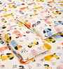 Cream Cartoon Print 300 TC Cotton Blend King Size Double Bedsheet with 2 Pillow Covers