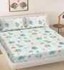 Blue Cartoon Print 300 TC Cotton Blend King Size Double Bedsheet with 2 Pillow Covers