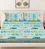 Blue Cartoon Print 300 TC Cotton Blend King Size Double Bedsheet with 2 Pillow Covers