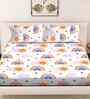 Orange Cartoon Print 300 TC Cotton Blend King Size Double Bedsheet with 2 Pillow Covers