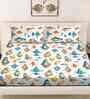 White Cartoon Print 300 TC Cotton Blend King Size Double Bedsheet with 2 Pillow Covers