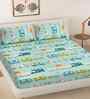 Blue Cartoon Print 300 TC Cotton Blend King Size Double Bedsheet with 2 Pillow Covers