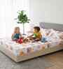 Multicolor Cartoon Print 300 TC Cotton Blend King Size Fitted Double Bedsheet with 2 Pillow Covers