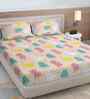 Multicolor Cartoon Print 300 TC Cotton Blend King Size Fitted Double Bedsheet with 2 Pillow Covers