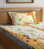 Multicolor Cartoon Printed 300 TC Cotton Blend Single Bedsheet with 1 Pillow Cover