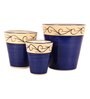 Multicolor Ceramic Balti Shape Flower Pot with with Hook Lines Print, Set of 3