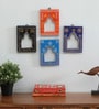 Multicolor Color Handpainted Engineered Wood Carving Set of 4 Jharokha Frame