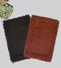 Charcoal And Red Cotton 16X24 Inches Anti-Skid Bath Mat Set Of 2