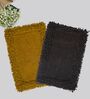 Yellow And Charcoal Cotton 16X24 Inches Anti-Skid Bath Mat Set Of 2