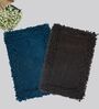 Blue And Brown Cotton 16X24 Inches Anti-Skid Bath Mat Set Of 2