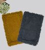 Yellow And Grey Cotton 16X24 Inches Anti-Skid Bath Mat Set Of 2