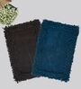 Blue And Grey Cotton 16X24 Inches Anti-Skid Bath Mat Set Of 2