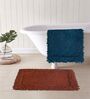 Red And Blue Cotton 16X24 Inches Anti-Skid Bath Mat Set Of 2