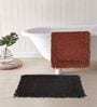 Charcoal And Red Cotton 16X24 Inches Anti-Skid Bath Mat Set Of 2