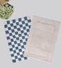Blue And White Cotton 16X24 Inches Anti-Skid Bath Mat Set Of 2