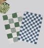 Green And Blue Cotton 16X24 Inches Anti-Skid Bath Mat Set Of 2