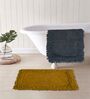 Yellow And Grey Cotton 16X24 Inches Anti-Skid Bath Mat Set Of 2