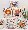 Multicolor Cotton Canvas Animal 16x16 inches Cushion Covers (Pack of 5)