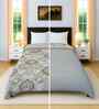 Blue and Brown Cotton Floral 300 GSM Double Bed Reversible Comforter